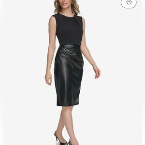 Calvin Klein Matte Jersey Top with Faux Leather Ruched Skirt - 8 - Brand New